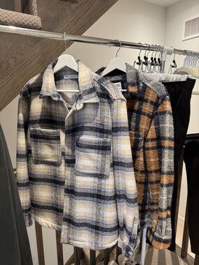Zara Set of 2 Navy, Cream Beige and Light Blue Plaid Jackets